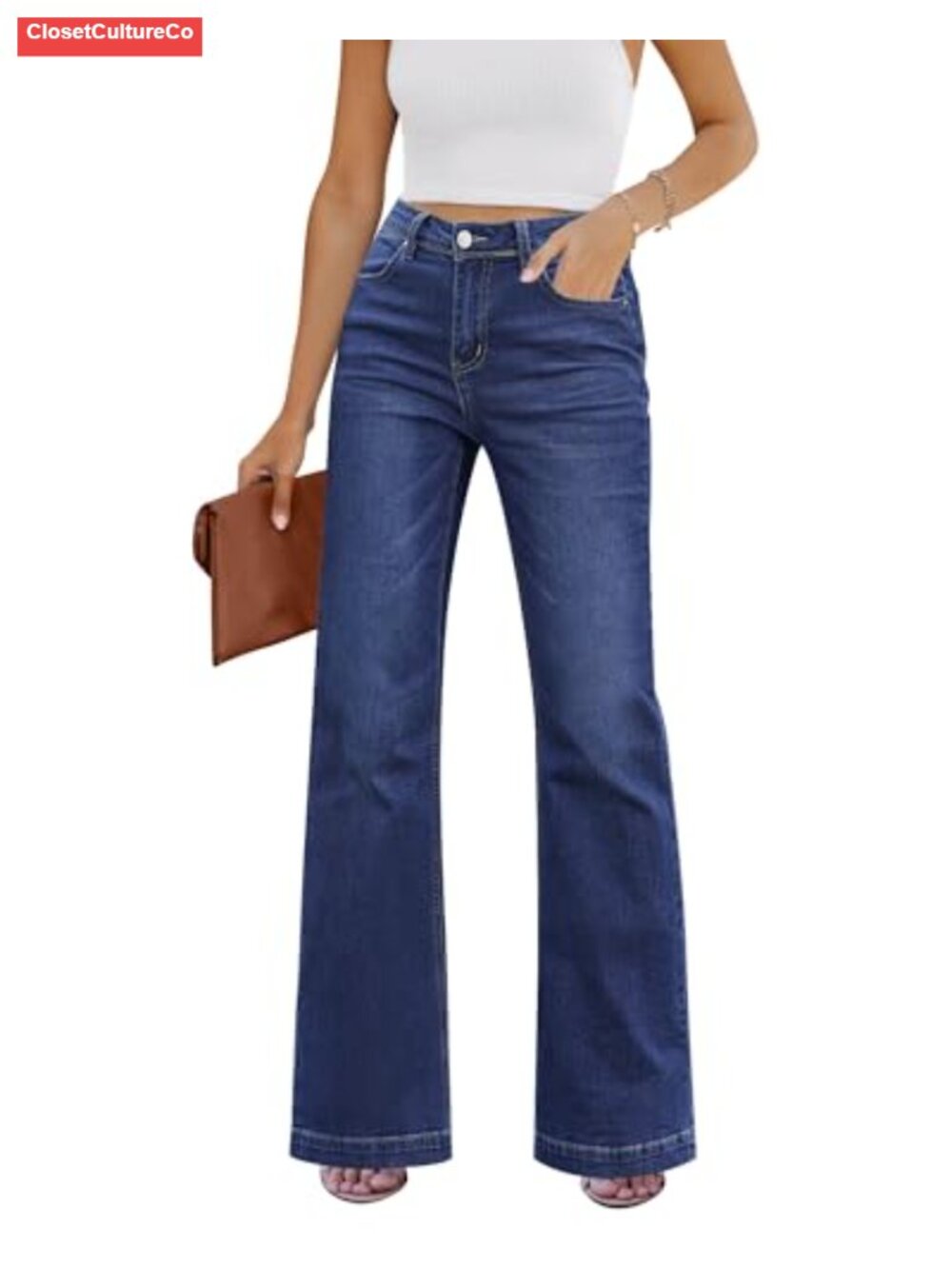 GRAPENT High Rise Wide Leg Flare Jeans Stretchy Denim Pants